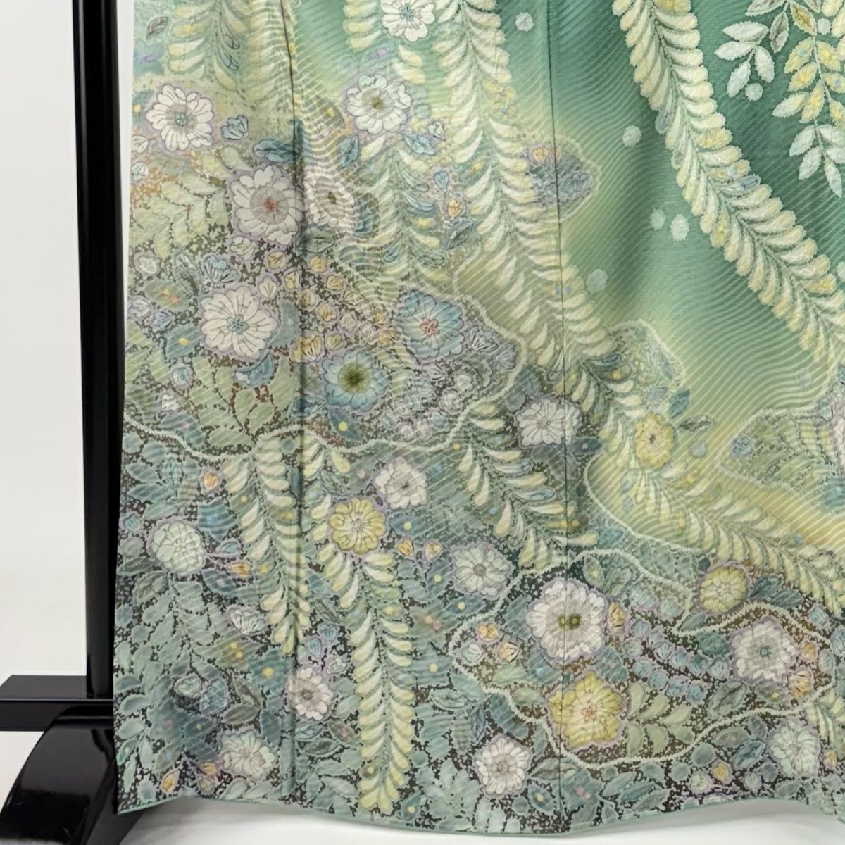 訪問着 身丈166.5cm 裄丈66.5cm M 袷 辻が花柄 金通し 絞り 薄緑 正絹 名品