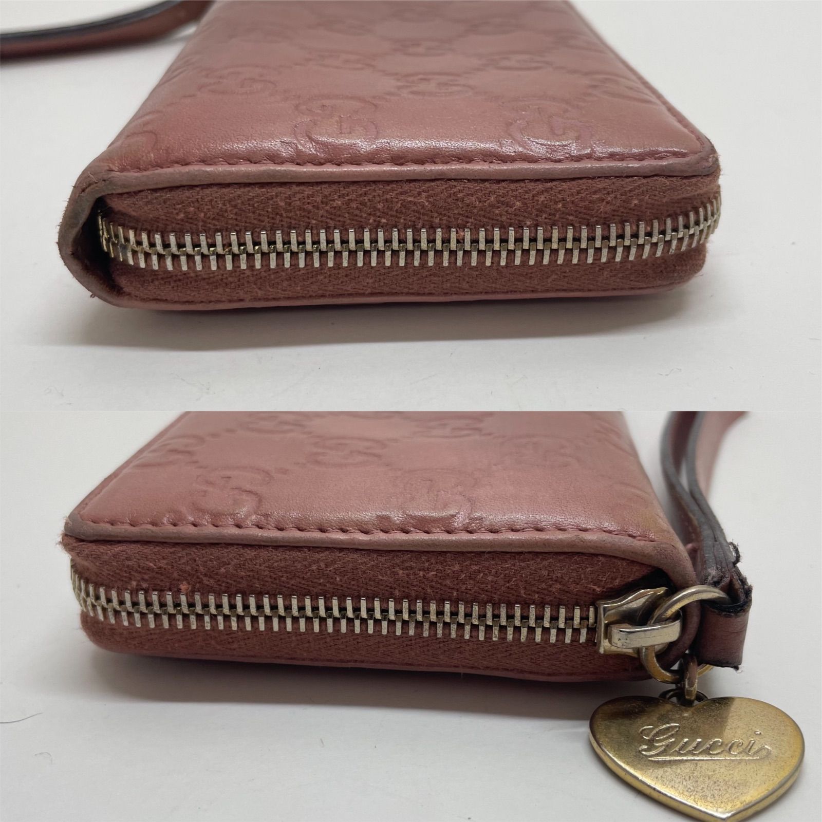 1475 グッチ 長財布 シマレザー ピンク チャーム付き ラウンドファスナー 極美品✨グッチ 長財布 ラウンドファスナー シマレザー - メルカリ