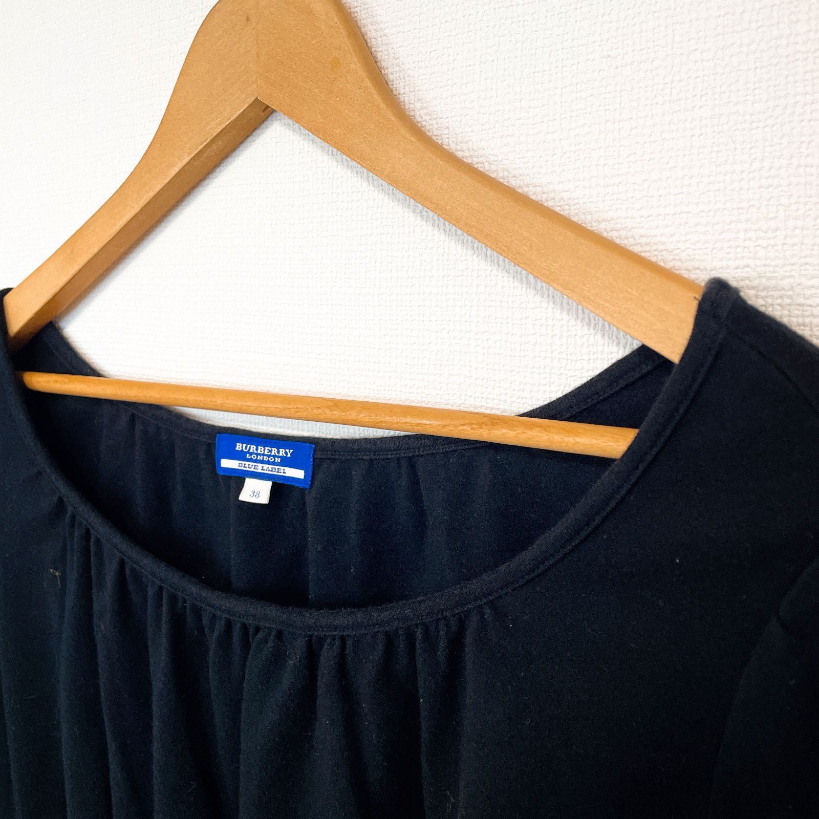 BURBERRY ワンポイント ノバチェック ニット ワンピース ネイビー 38 BURBERRY BLUE LABEL ノバチェック チュニック ホース刺繍 ワン