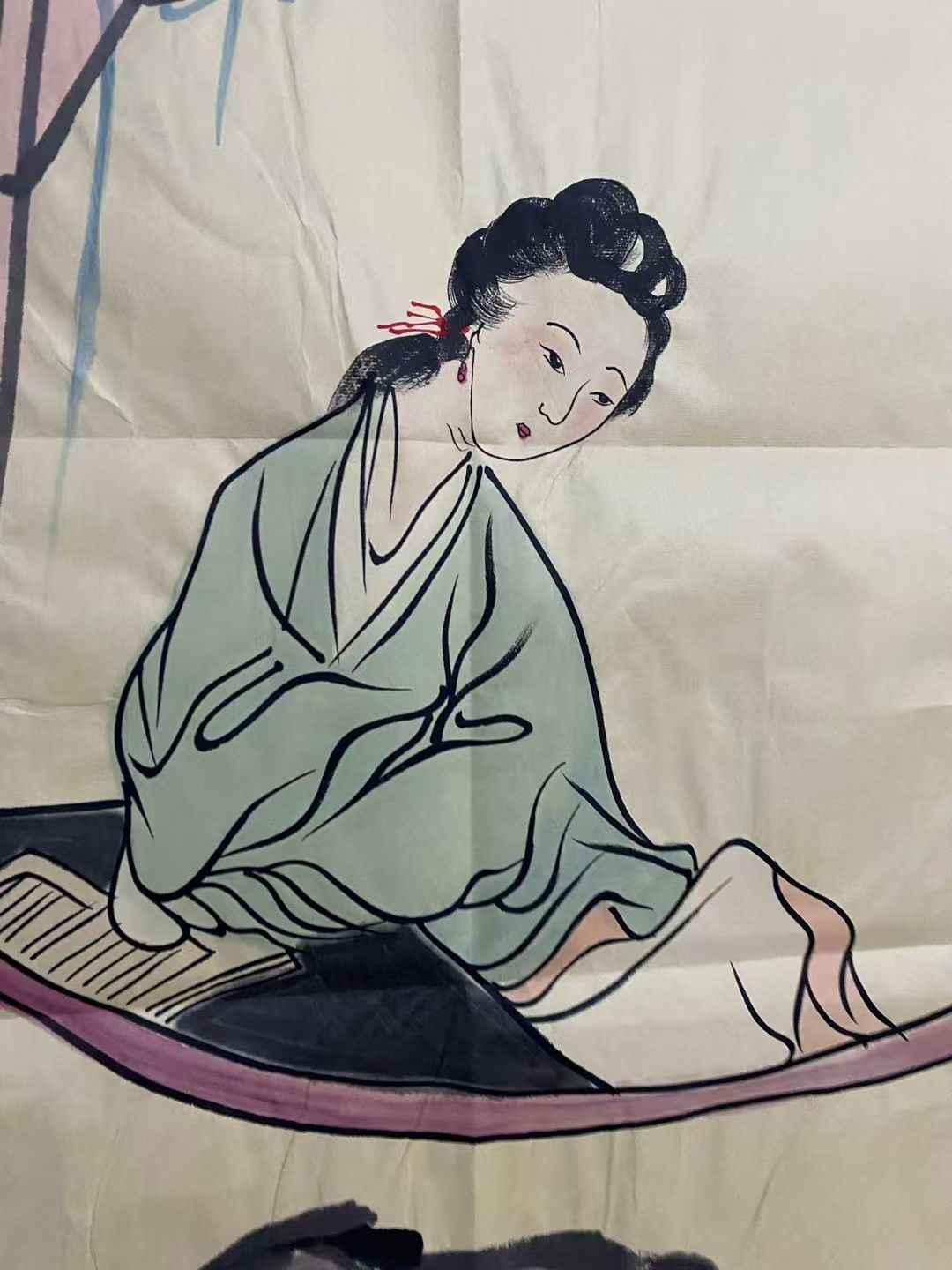 中国古美術・字画仕女人物掛軸・水彩画・赵子昂印款・書道品