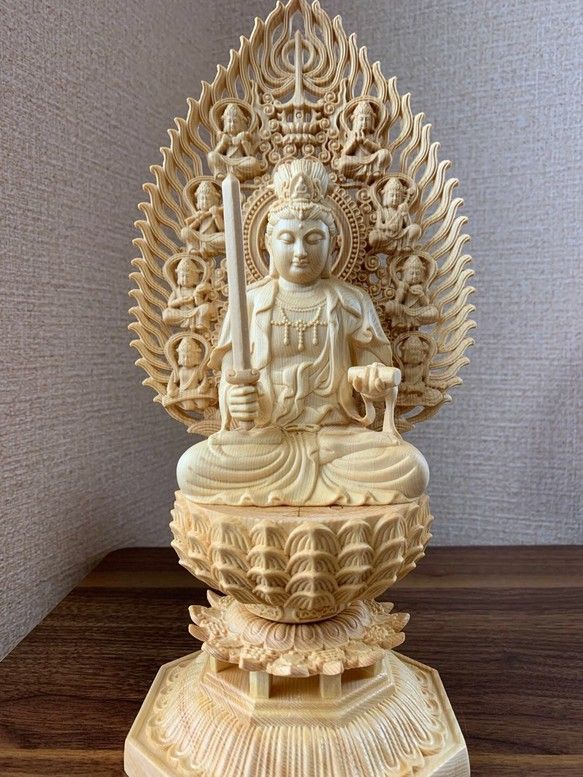 仏像 木彫 貴重供養品?? 無病息災 文殊、普賢菩薩像 木製仏像 聴き込む