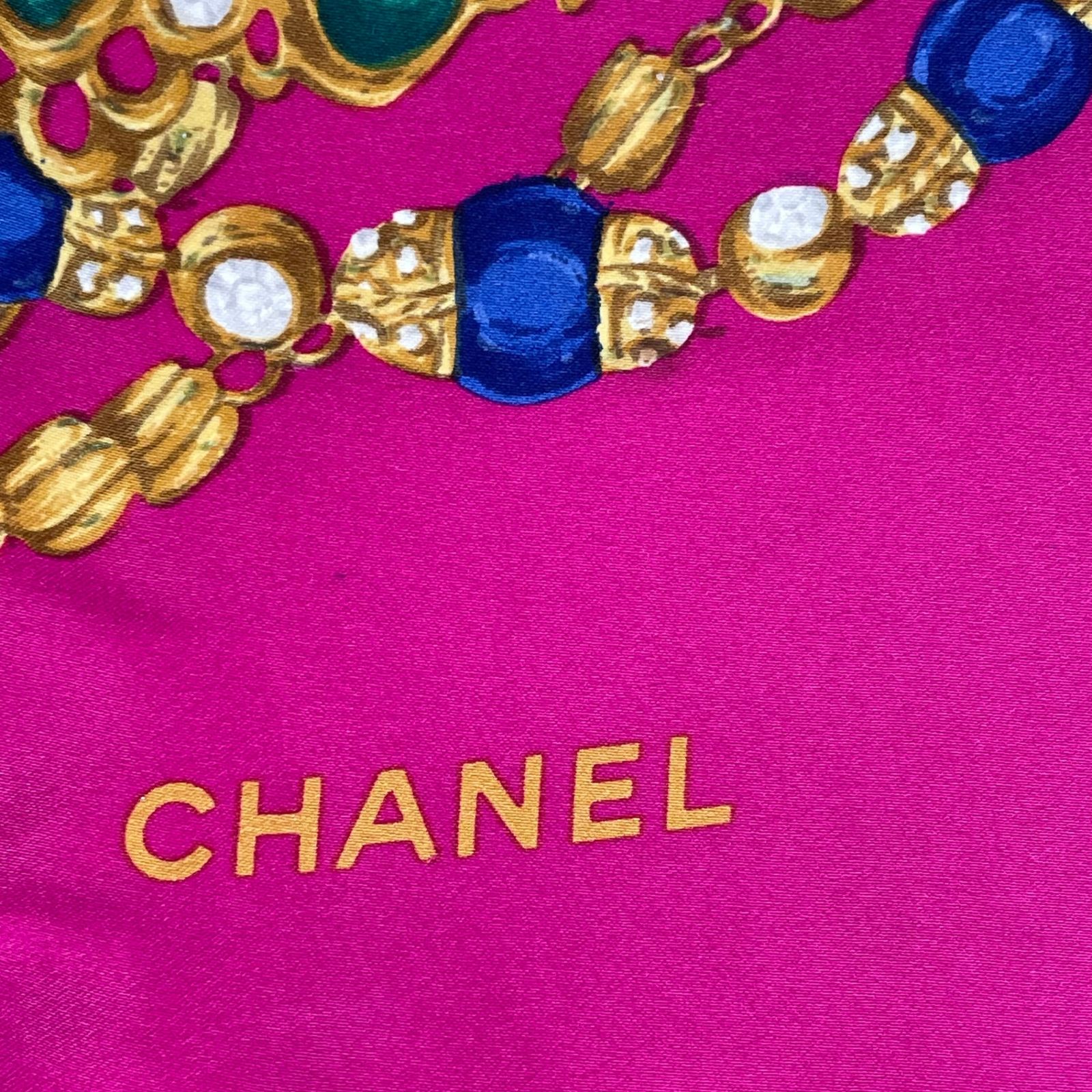 美品 CHANEL シャネル シルク スカーフ 宝石柄 ピンク - メルカリ
