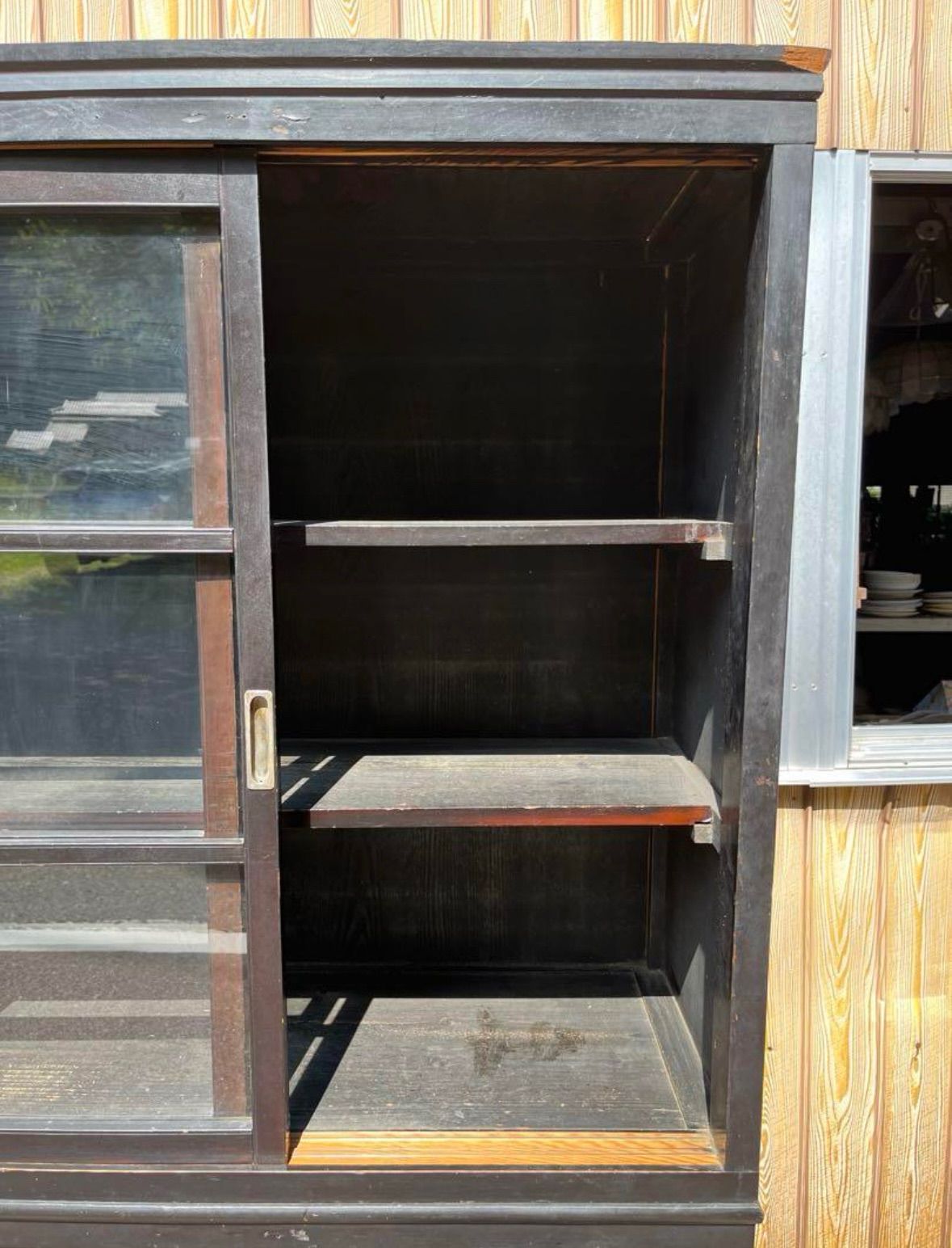 ガラス戸棚　水屋箪笥　食器棚　本棚　アンティーク　上下セパレート式　ガラスケース 水屋箪笥 ガラスケース 食器棚 古家具 アンティーク 本棚 上下