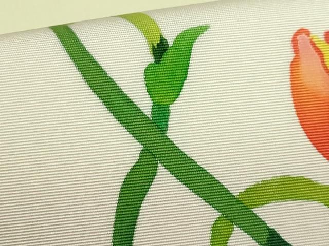 平和屋着物□極上 塩瀬 九寸名古屋帯 メルヘン 小鳥 淡黄色地 逸品