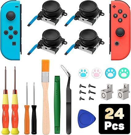 【在庫処分】ジョイコン修理キット 24in1 ATiC 任天堂 Switch 有機ELモデル対応 Switch スティック 修理交換用パーツ ドライバー アナログスティック ジョイコン修理 スティックキャップ付き Nintend