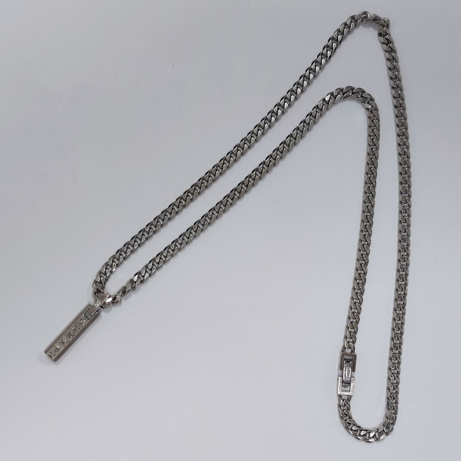 6Pダイヤ 0.12ct PtGC 喜平ネックレス バータグ ペンダント ネックレス 