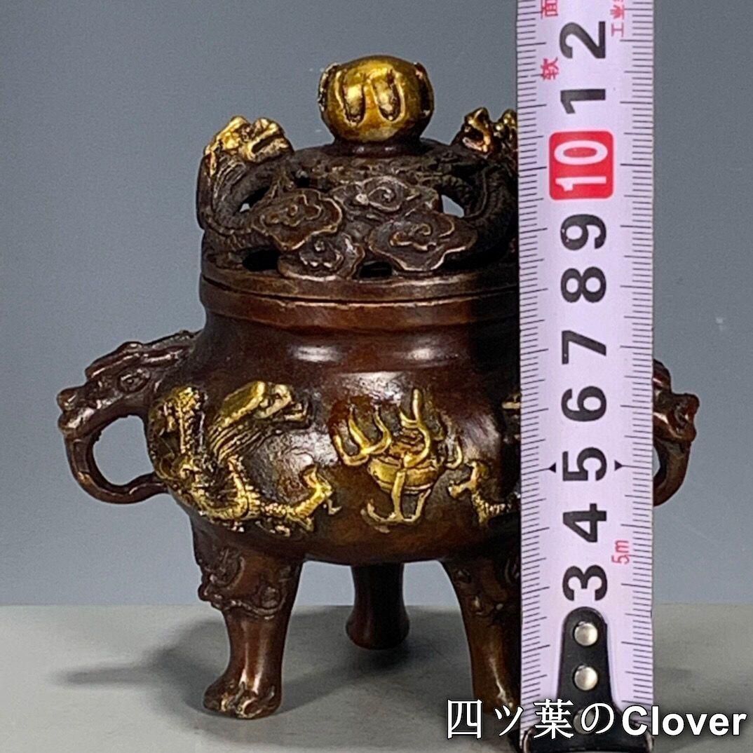 銅器 香炉 瑞獣三足九龍鼎薫香炉 風水 開運 工芸品 美術品