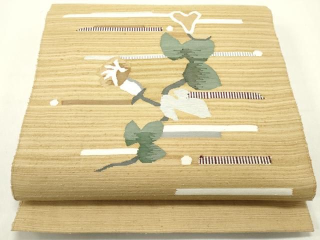 平和屋着物●八寸名古屋帯 紬地 蔦の葉花横段文 正絹 DAAY0138ob