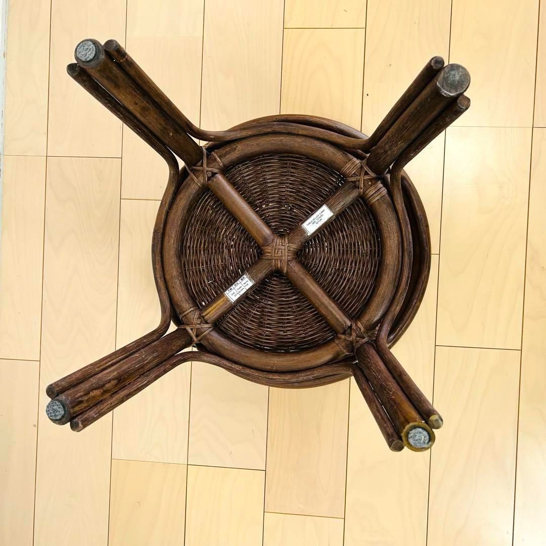 ラタン製丸型サイドテーブル ガラステーブル