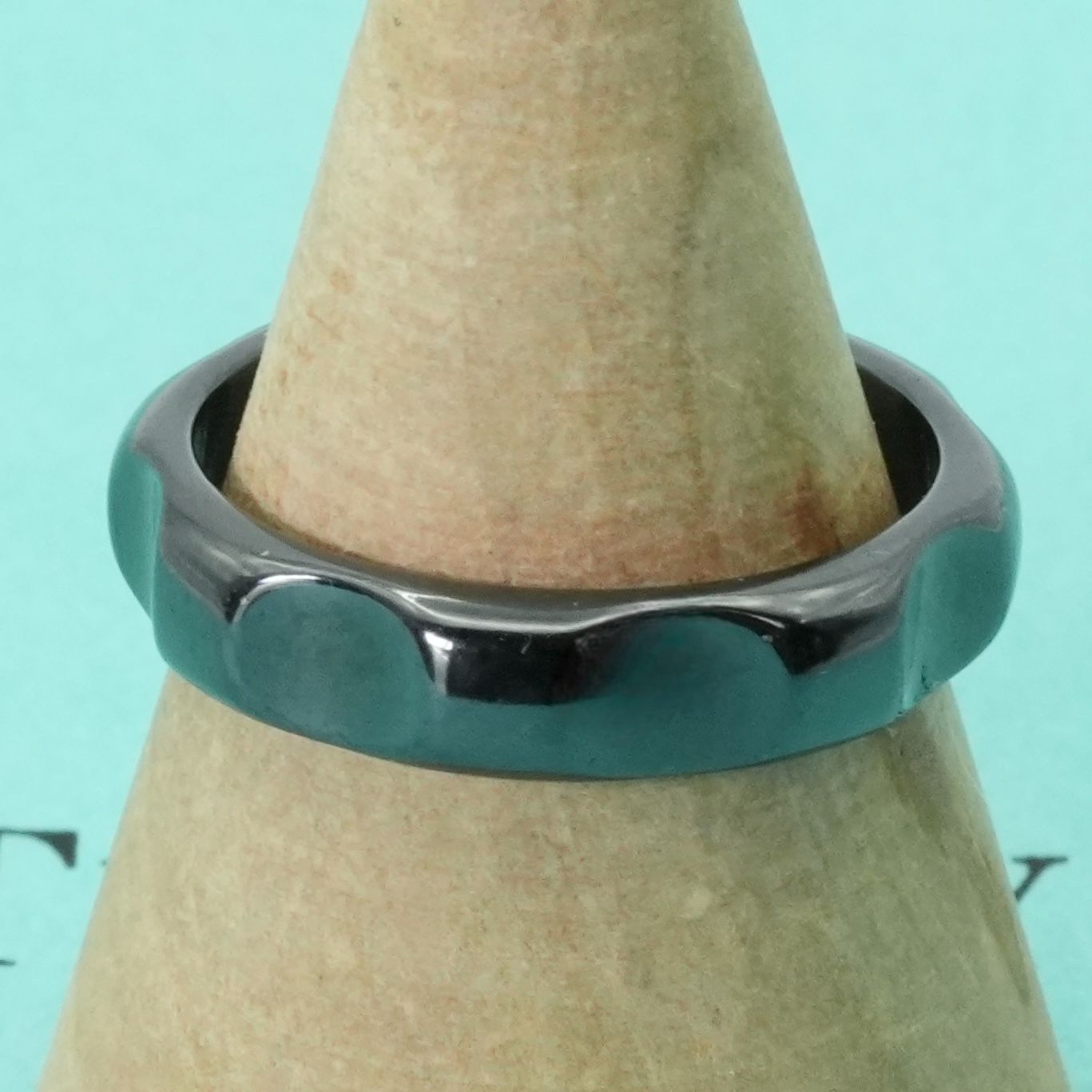 希少9号 ティファニー パロマグルーブ ブラック チタン リング/24-4417  