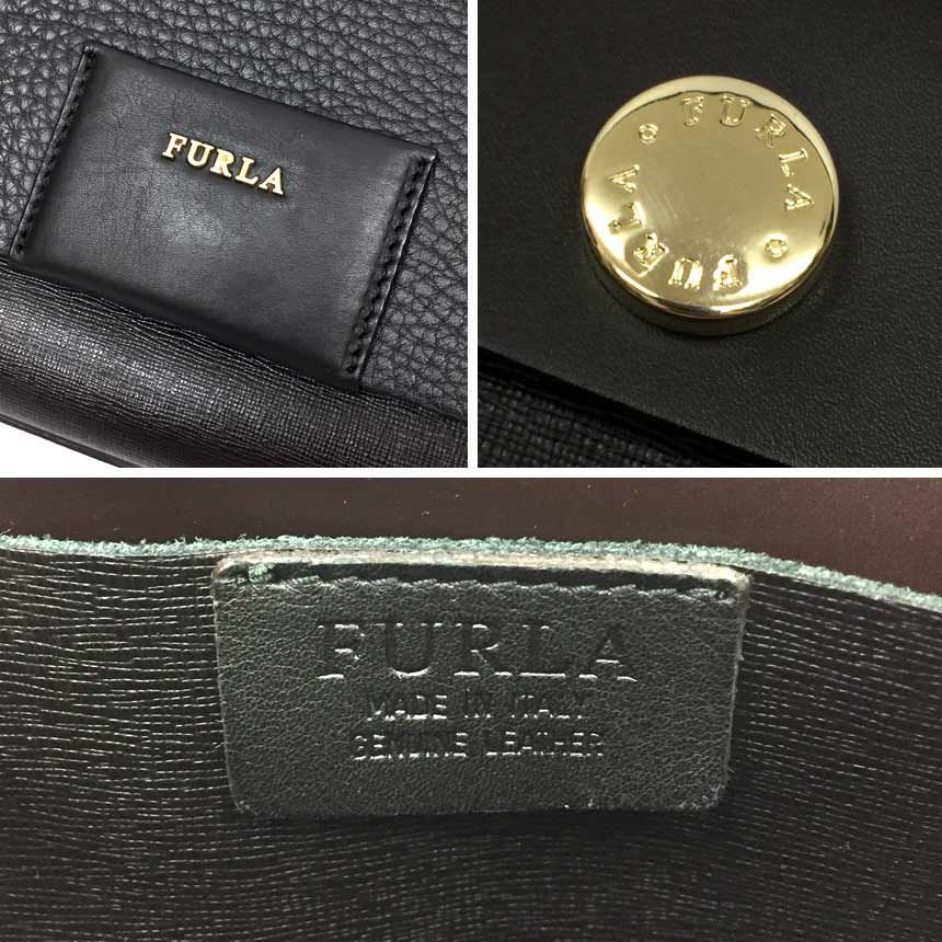 FURLA レザー 2WAY ショルダーバッグ ブラック メリディアン aq8313