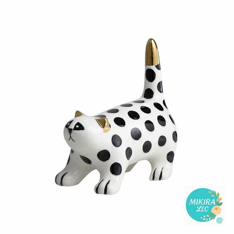 おしゃれなモダンスタイルラグジュアリーデザインユニークな斑点猫セラミックインテリアオブジェモデルルーム展示向けテレビボード用子ども部屋に最適趣味インテリア装飾