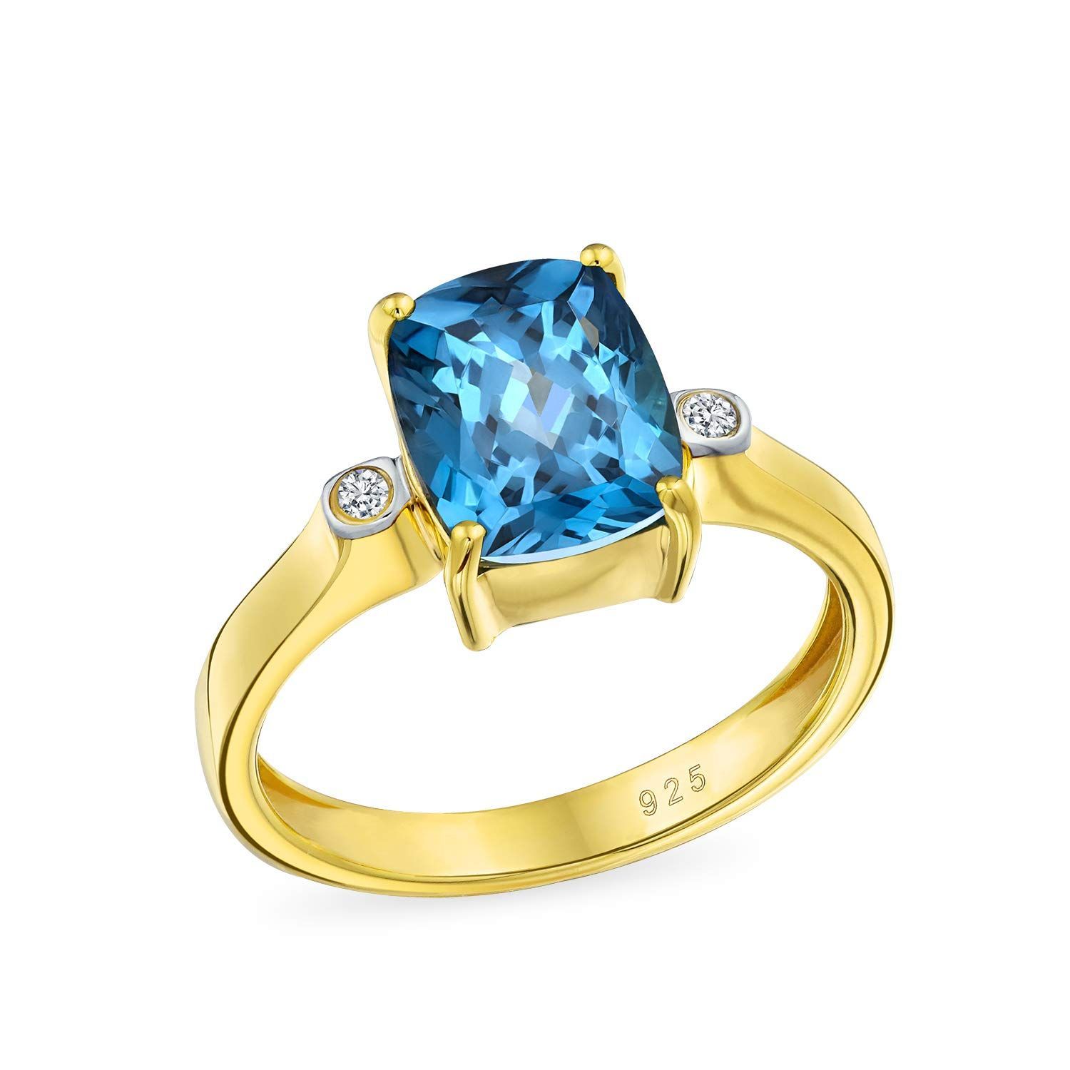 Jewelry パーソナライズされた2-3.5 Bling CTの本物の宝石の誕生石ジルコンアクセントロンドンブルートパーズレッドクリエイテッドルビーエメラルドグリーンカットエンゲージメントリングイエロー14Kゴールドメッキ.925スターリン