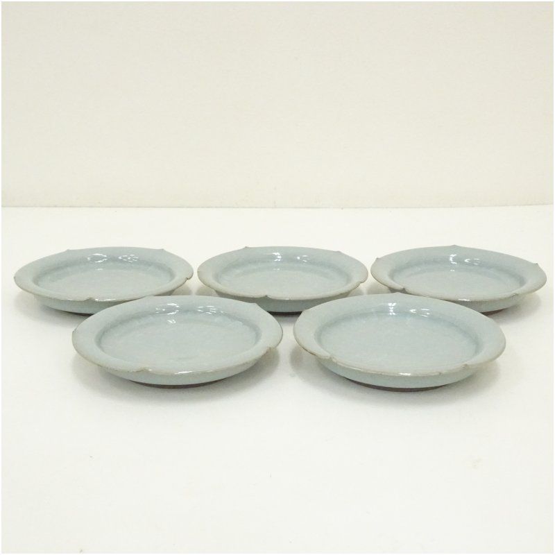 青磁の四方皿５枚揃 五陶 菓子皿 懐石料理 明治期 茶道具 青磁の四方皿5枚揃 五陶 菓子皿 懐石料理 明治期 茶道具