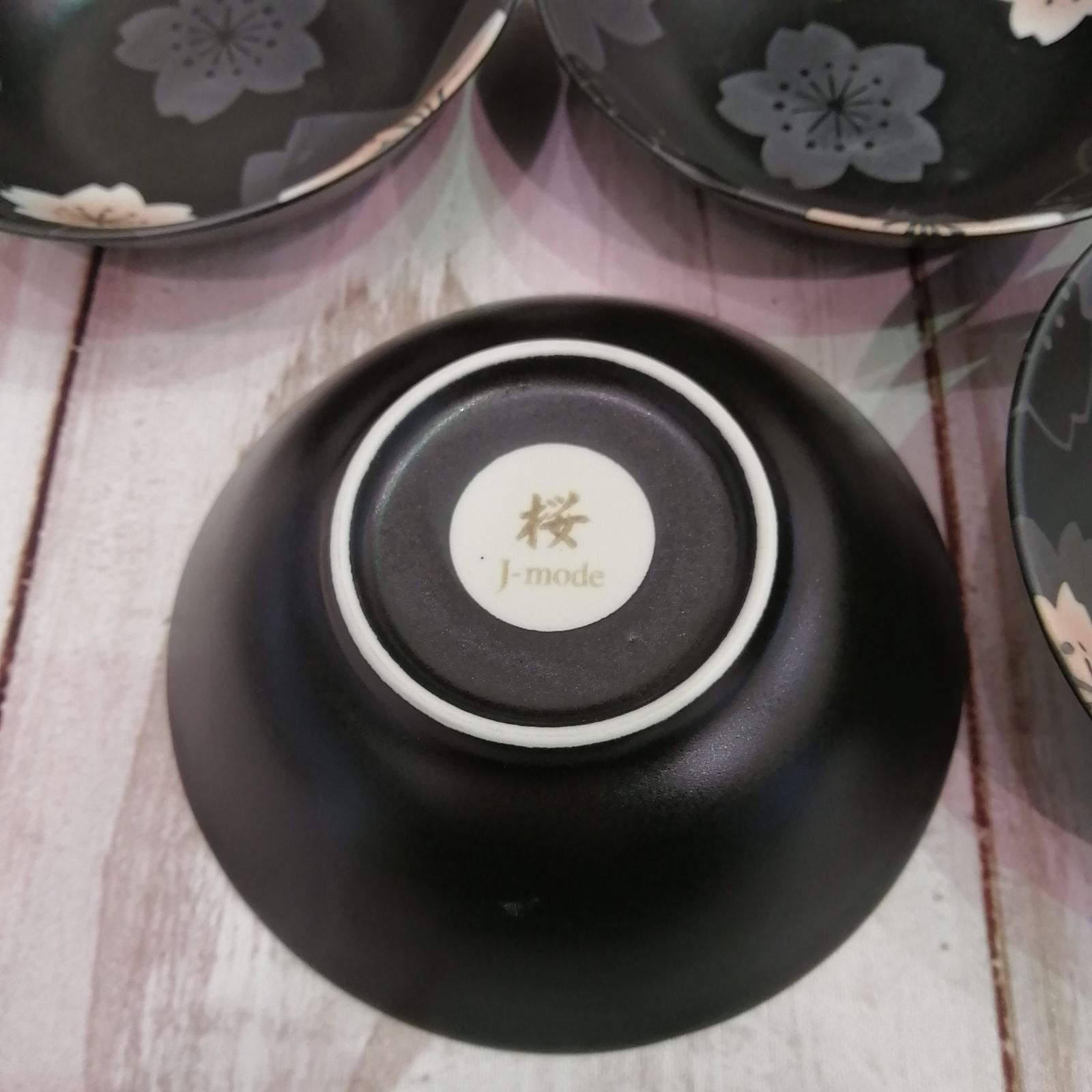 新古品☆美濃焼 花銀彩 取り分け揃 桜J-mode/ブラックカラー/桜