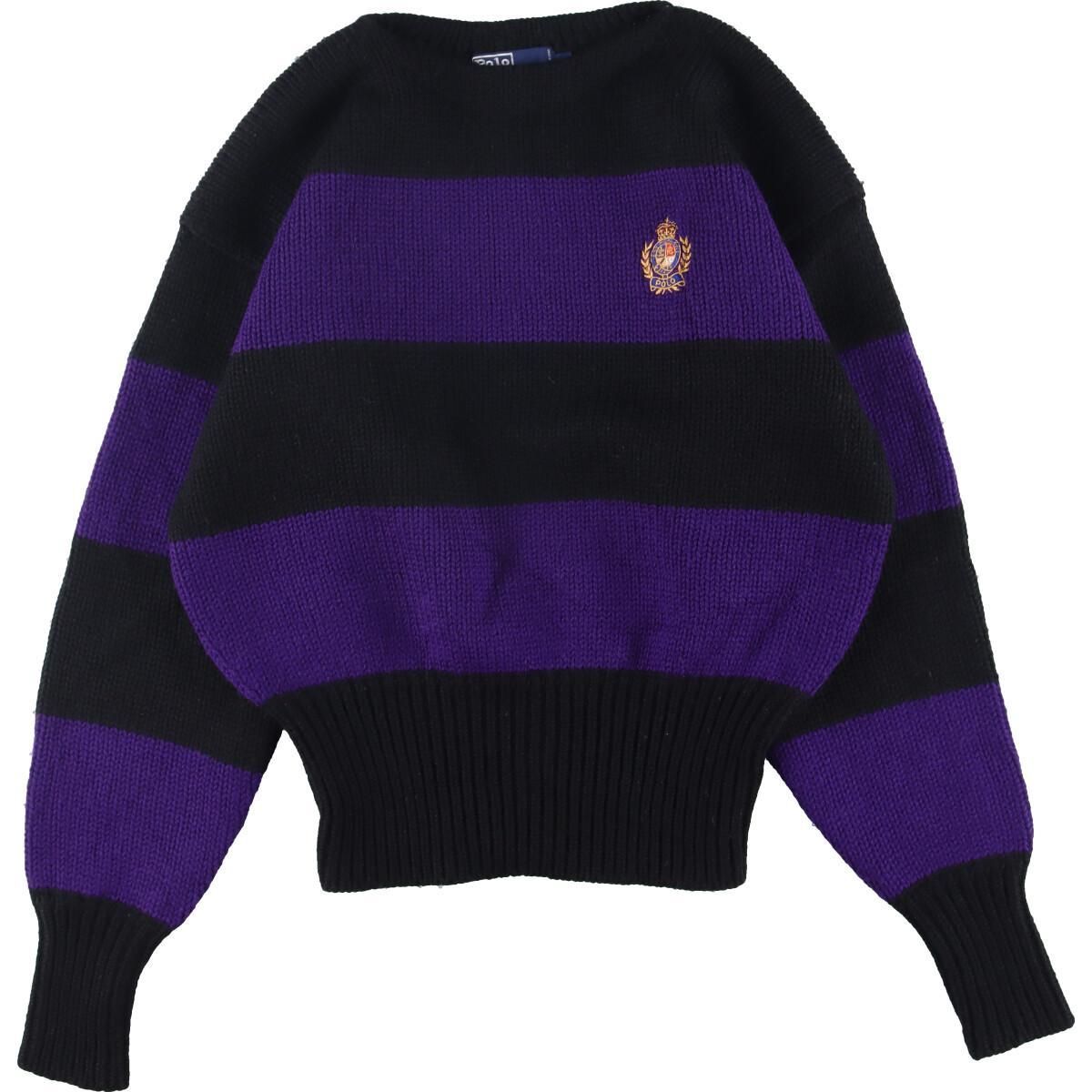 古着 90年代 ラルフローレン Ralph Lauren POLO by Ralph Lauren ボーダー柄 ロゴ刺繍 ボートネック ウールニットセーター/eaa306308