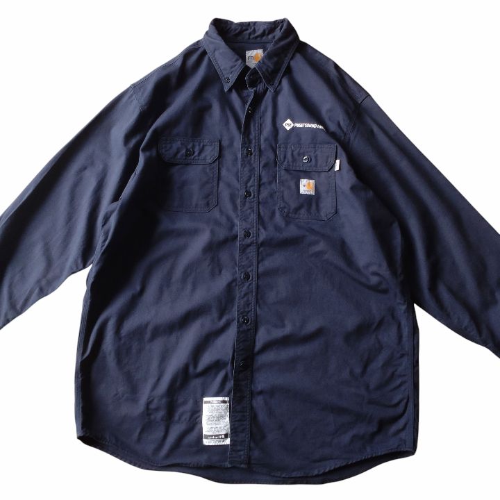 カーハート　シャツ □古着 Carhartt FR カーハート 難燃性 ワークシャツ 濃紺 2XL TALL