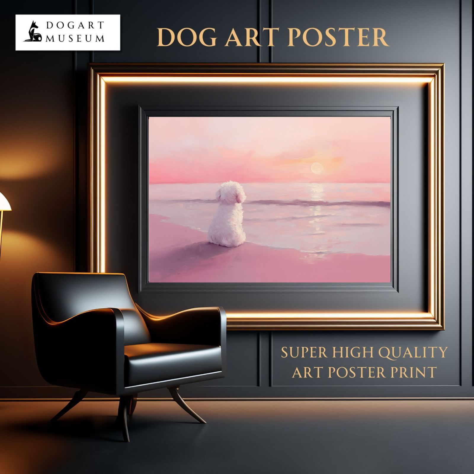 サマーバケーション - ビションフリーゼ犬 No.1 日の出 夕日 朝日 ビーチ サンセット 夏 海 うちの子記念日 ペットロス アートポスター 犬の絵 犬のイラスト