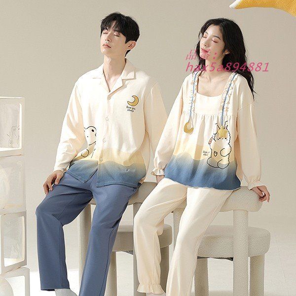 ペアパジャマ 冬春秋 ２点セット 綿100％ ルームウェア メンズ カップル 大きいサイズ 部屋着 韓国風 ゆったり シンプル 寝巻き hax5a894881 DECORATOM_COM_BR