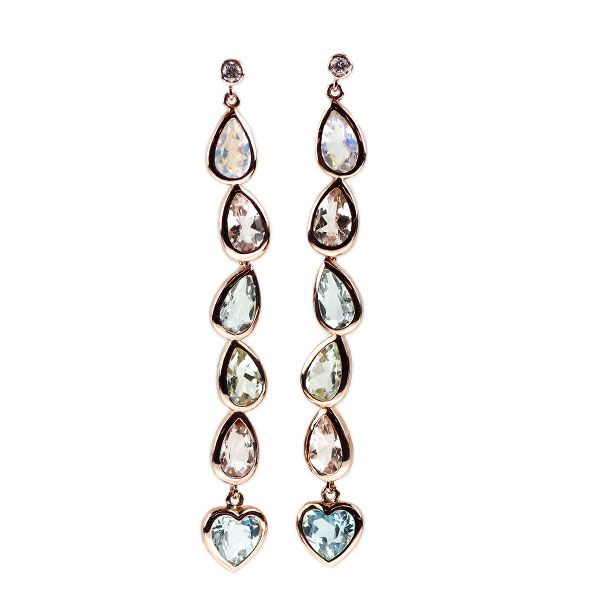 ポンテヴェキオ K18PG マルチカラーストーン ダイヤモンド ピアス D0  