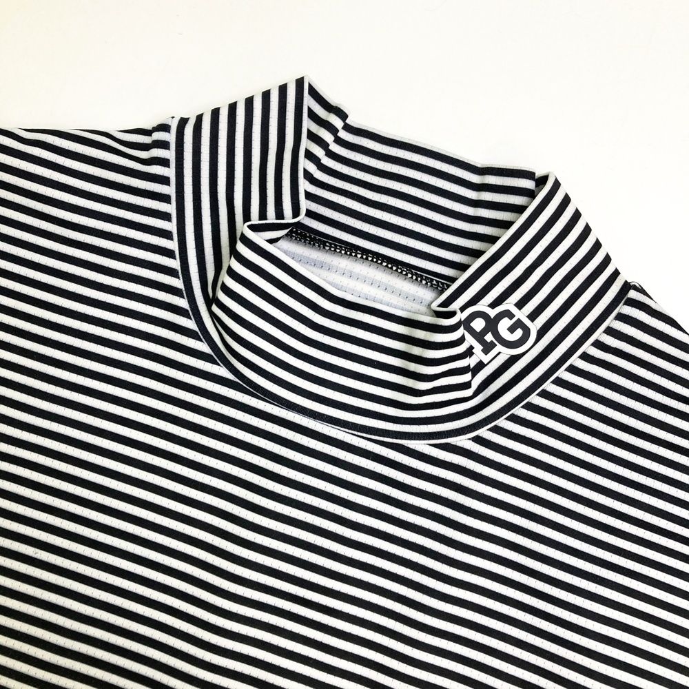 サイズ：5 PEARLY GATES パーリーゲイツ 2024年モデル ハイネック 半袖Tシャツ ニコちゃん ボーダー柄 ネイビー系 [240101475135] ゴルフウェア メンズ ストスト サイズ：5 PEARLY GATES パーリーゲイツ 2024年モデル