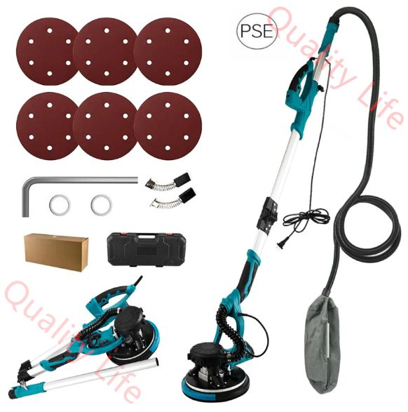 電気ドライウォールサンダー 1250W 折りたたみ式 電動サンダー ディスクサンダー 可変速度800-1800RPM 自動掃除機 研磨機 LED ライト付き 伸縮 ポールサンダー 天井と壁用 収納バッグ サンディングディスクク 110V