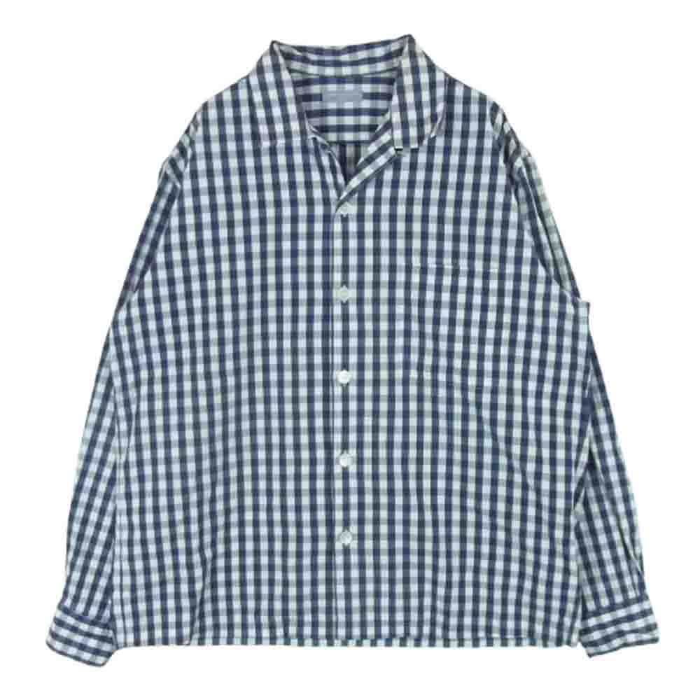 COMME des GARCONS HOMME コムデギャルソンオム 田中オム チェック柄 オープンカラー 長袖 シャツ コットン 日本製 ダークネイビー系 ホワイト系 サイズ表記なし