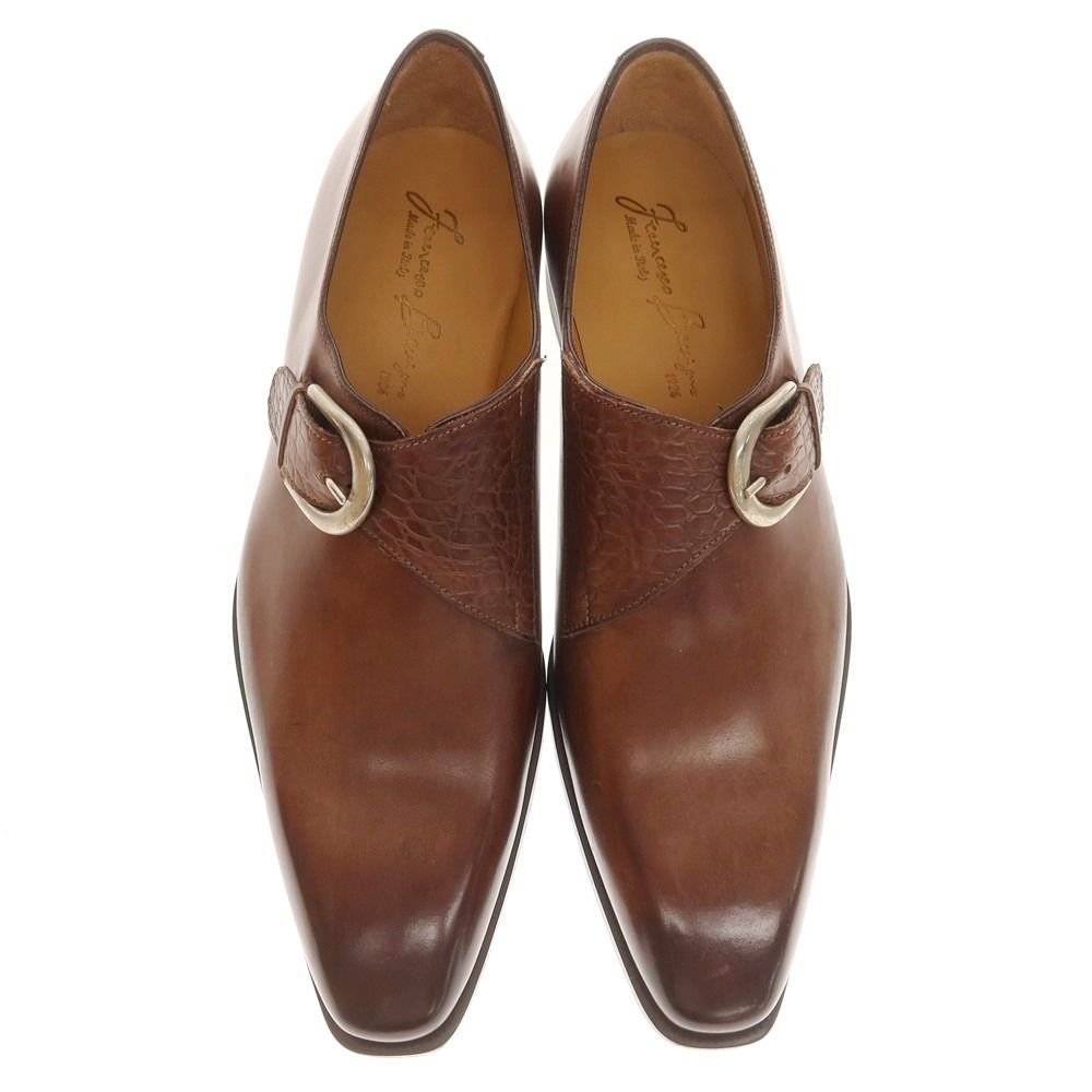 フランチェスコ ベニーニョ FRANCESCO BENIGNO シングルモンク ドレスシューズ ブラウン サイズ7 1|2 メンズ