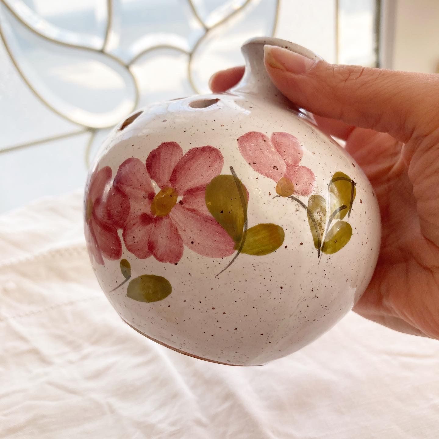 フランスアンティーク オパリンガラス 花瓶 ピンク系 一輪挿し グラス