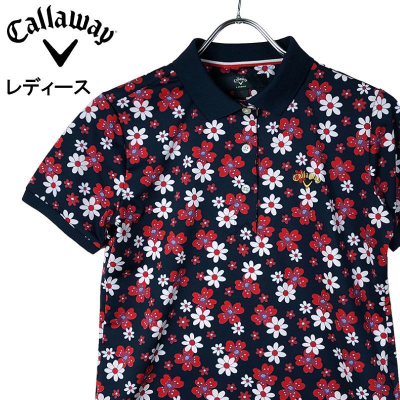 CALLAWAY キャロウェイ 半袖ポロシャツ 花柄 ネイビー M レディース