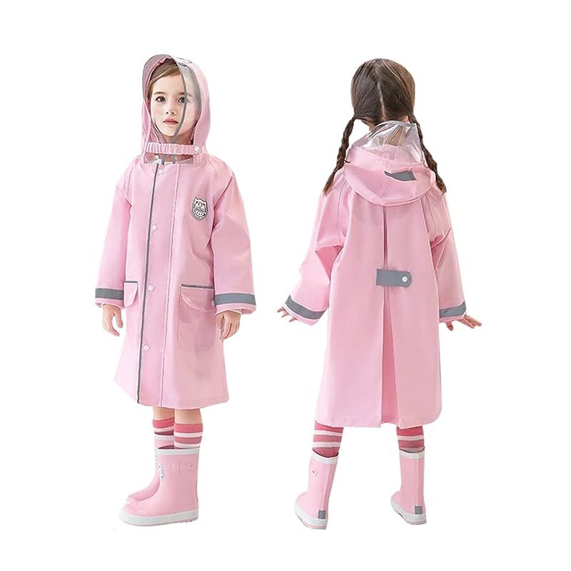 [OVER SPEC] レインコート キッズ ランドセル対応 レインウェア レイングッズ 収納バッグ付き 雨具 女の子 男の子 反射 子供 防水 通園 通学 (PINK， L) 0