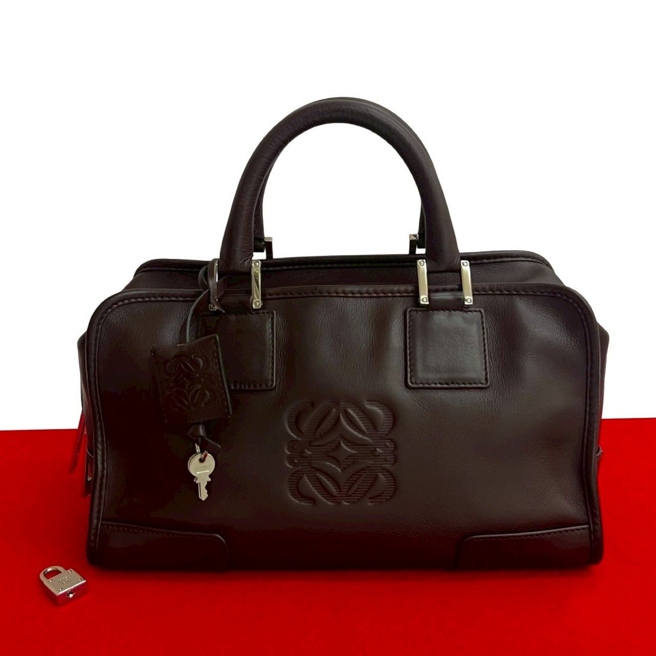 ロエベ　アマソナ　ムートン　アナグラム　カデナ　キー　ハンドバッグ 極 美品 カデナ 鍵付き LOEWE ロエベ アマソナ 28 アナグラム