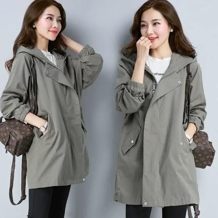 レディース ライトアウター ブルゾン 羽織り 春コート スプリングコート 裏地あり ミドル丈 フード付き ジップアップ 薄手 ロゴテープ パーカー レディース マウンテンコート ゆったり 大きいサイ cjfj142748