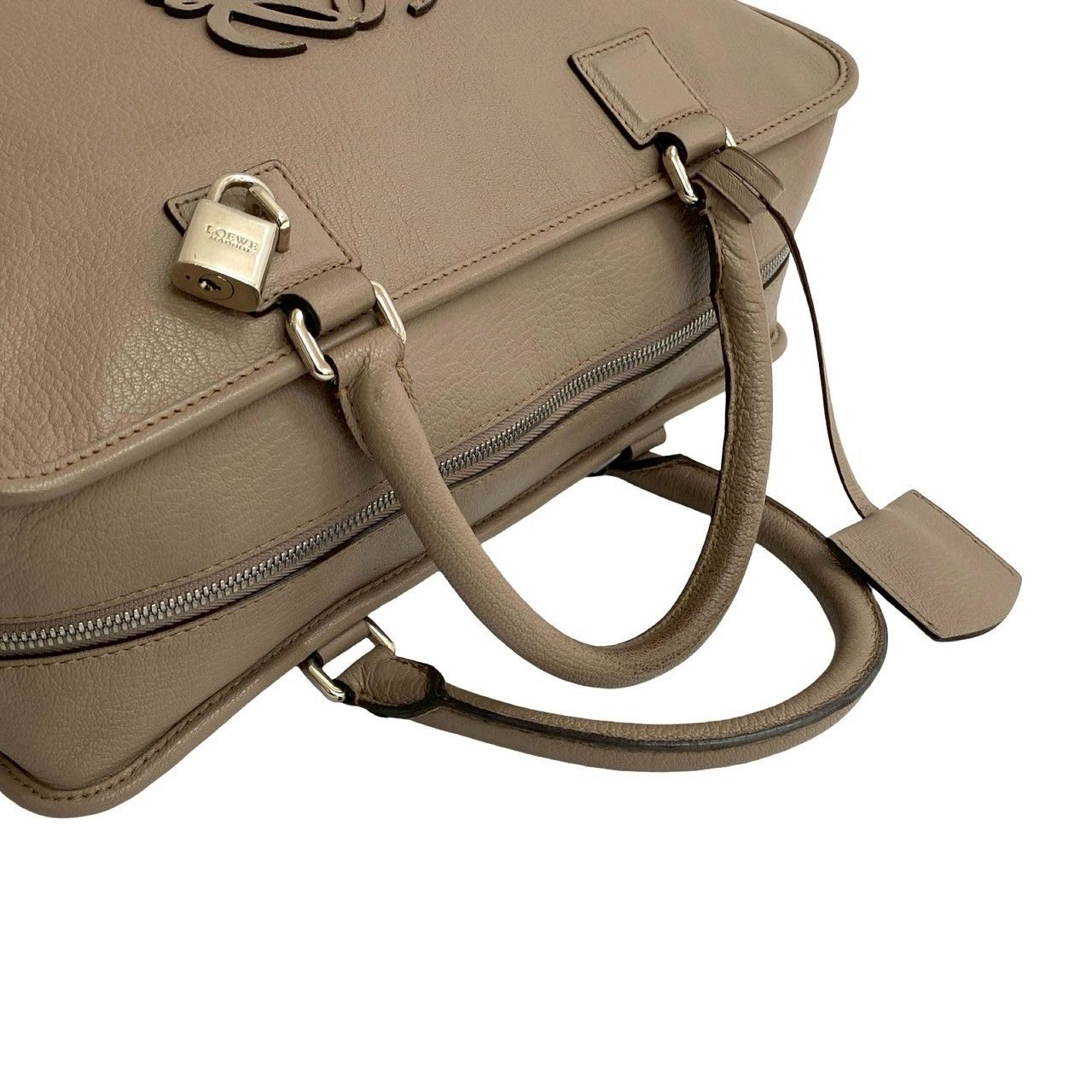 【美品】 ロエベ アマソナ 36 ハンドバッグ シボ革 ヴィンテージ　グレージュ 極 美品 鍵付き LOEWE ロエベ アマソナ 36 アナグラム ロゴ