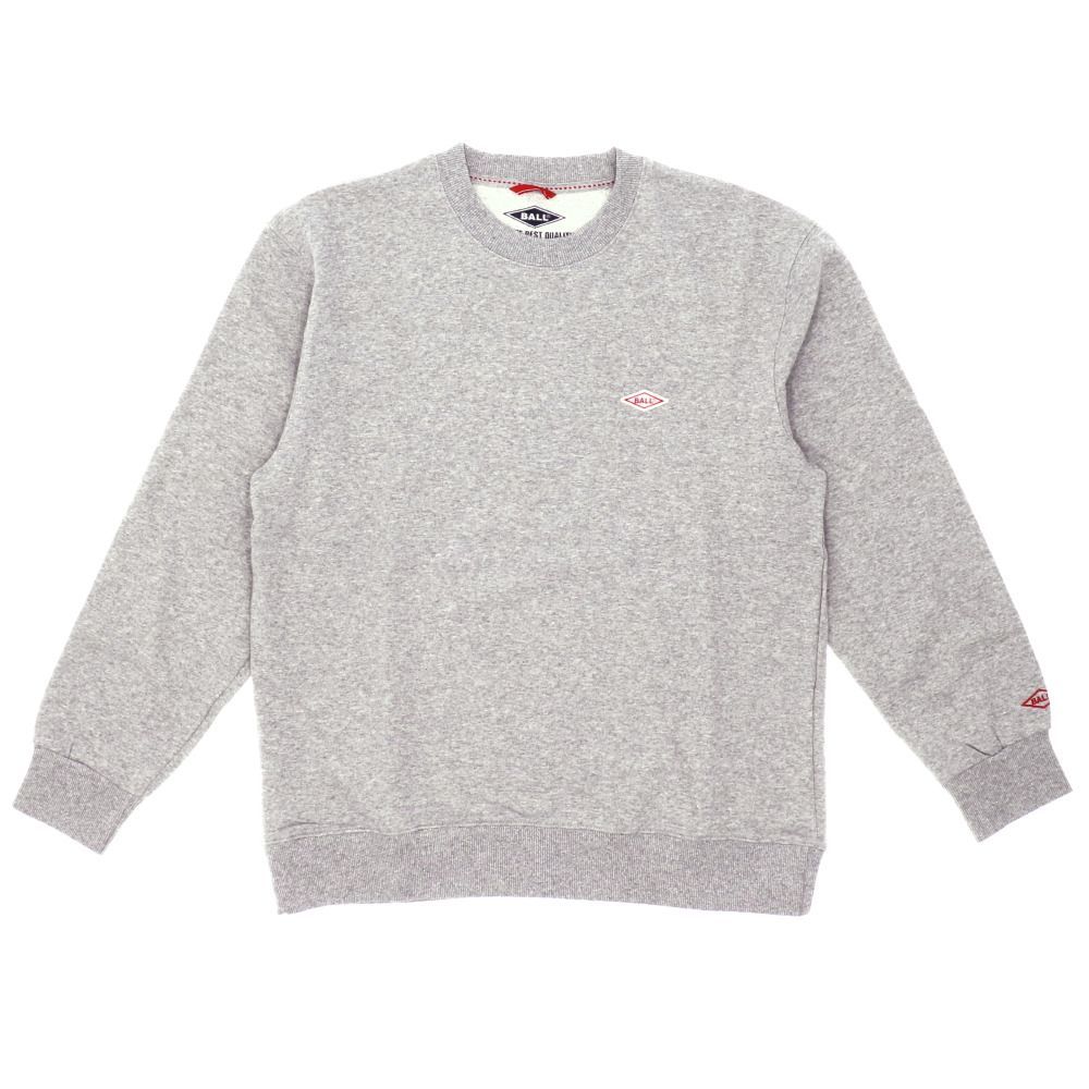 TOP/GREY  Mサイズ  BALL OE裏毛 ワッペン付き トレーナー 60505 トレーナー メンズ スウェット ブランド BALL 60505 おしゃれ ルームウェア 無地 ゆったり クルーネック レディース シンプル ユニセッ
