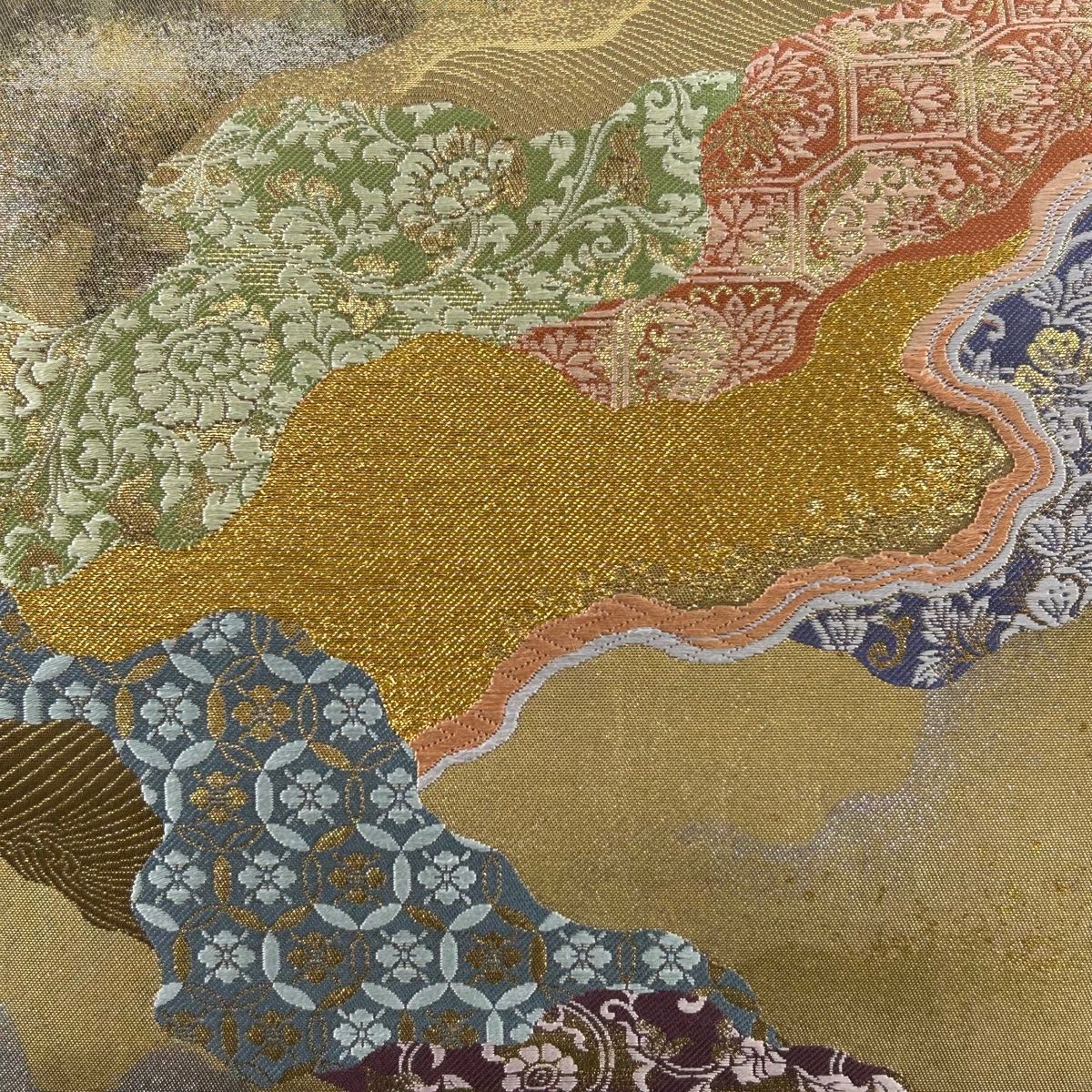 袋帯 美品 秀品 花唐草 蜀江文 唐織 箔 山吹茶色 六通 正絹