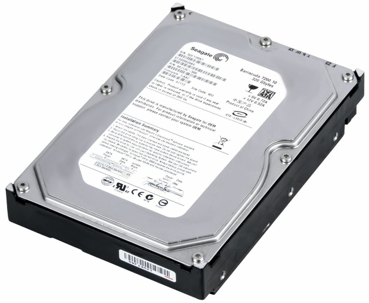FESTPLATTE SEAGATE Barracuda ST3320820AS 320GB SATA II 7200RPM 8MB 3.5'' Zoll