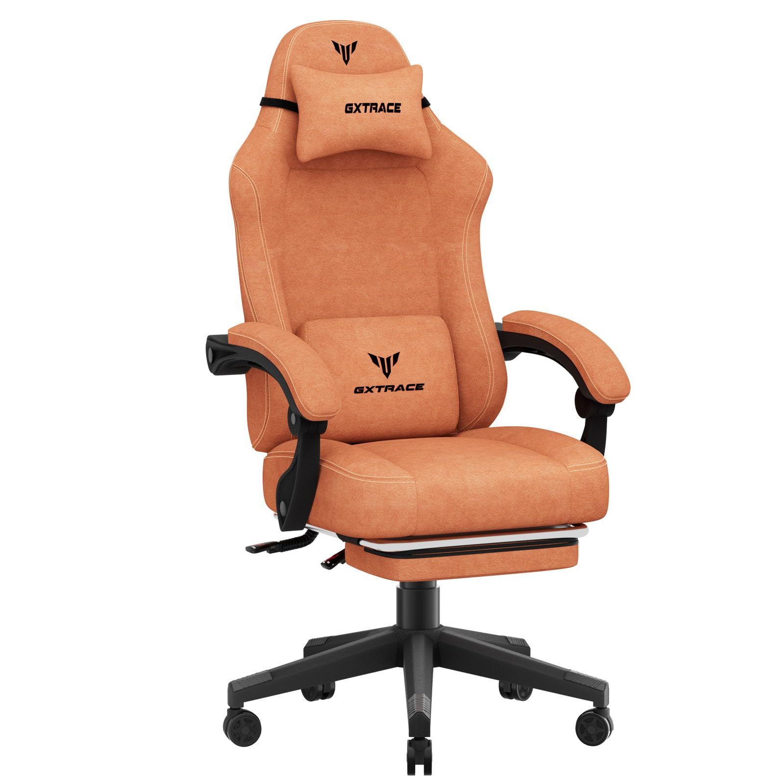 GXTRACE ゲーミングチェア オフィスチェア 椅子 ファブリック 幅広座面＆145度リクライニング機能付きパソコンチェア 快適な座り心地 デスクチェア 通気性PCチェア Orange