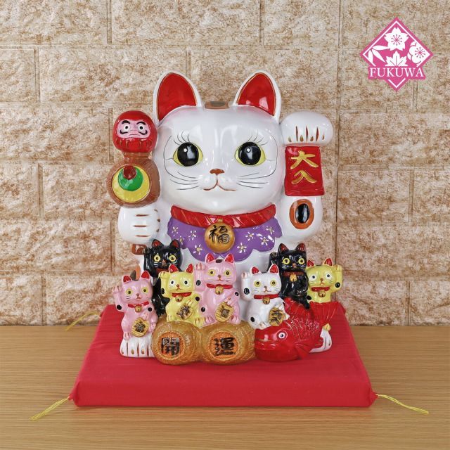 招き猫 置物・開運・縁起物・金運・風水(親子 招福 バンク ジャンボ 招き猫 TN-872-57) 三毛猫