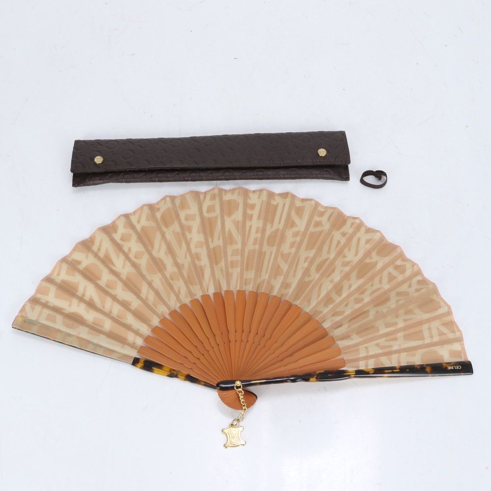 最先端 極美品 付 ケース レザー ブラウン せんす 扇子 セリーヌ フラメンコ