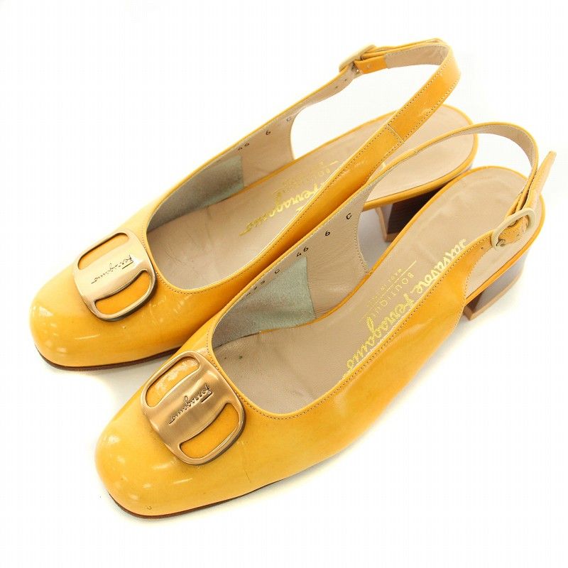 JIMMY CHOO エナメル×レザー チャンキーヒール ストラップ