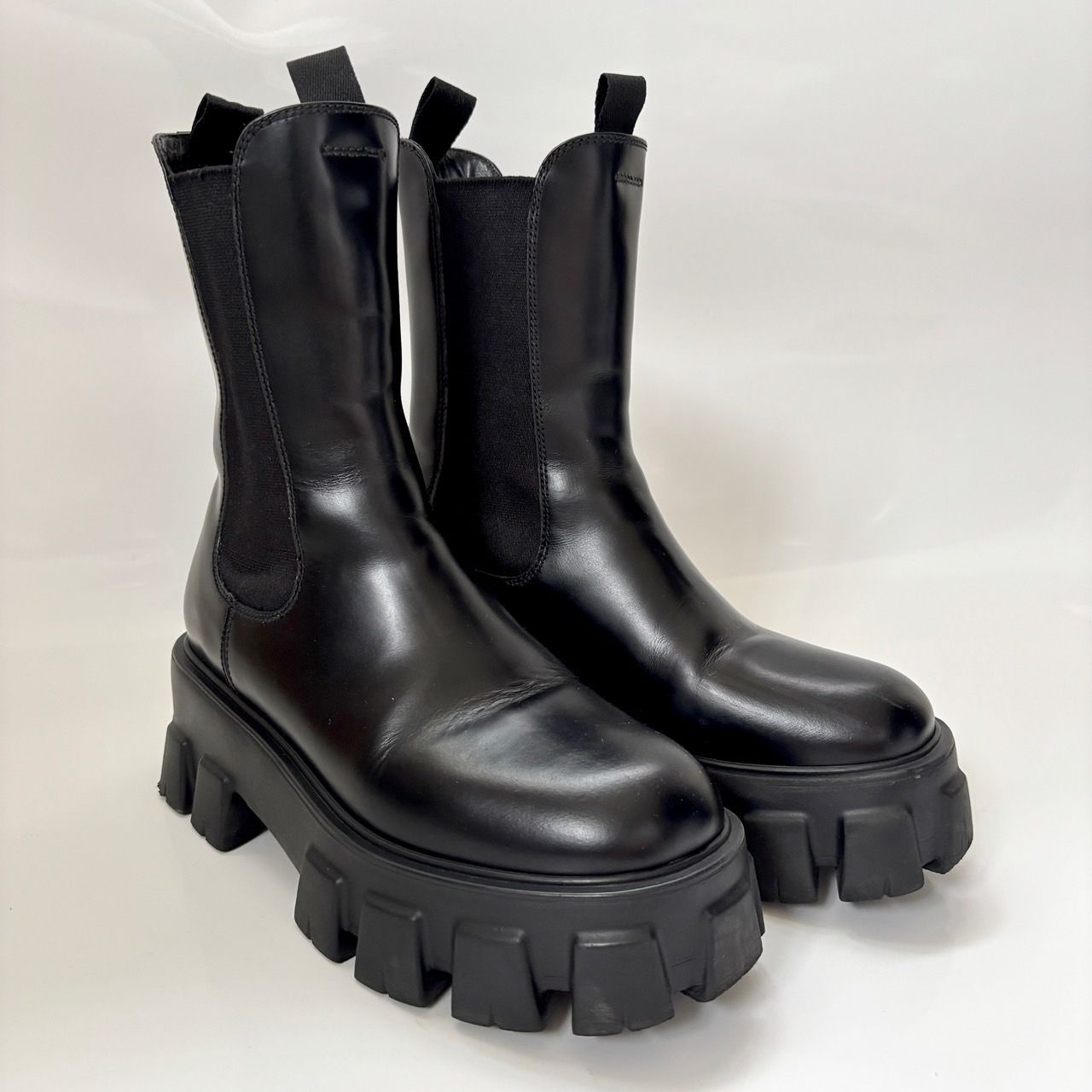 極美品 PRADA プラダ モノリス サイドゴアブーツ ブラック 黒
