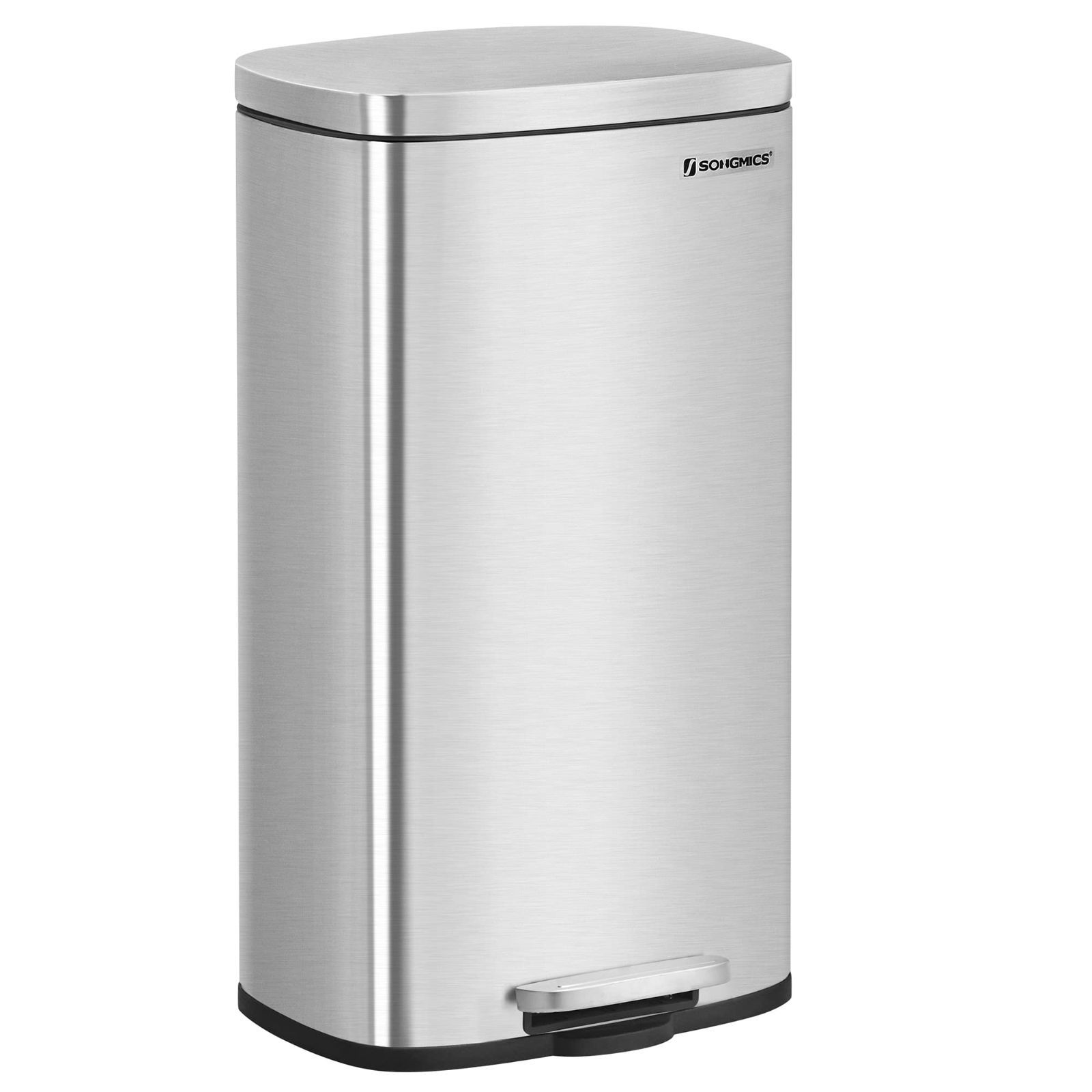 在庫 SONGMICS ゴミ箱 ふた付き 30L ペダル式ダストボックス 横型 薄型 キッチン リビングルーム おしゃれ ステンレス 大容量 防臭 シルバーLTB03NL