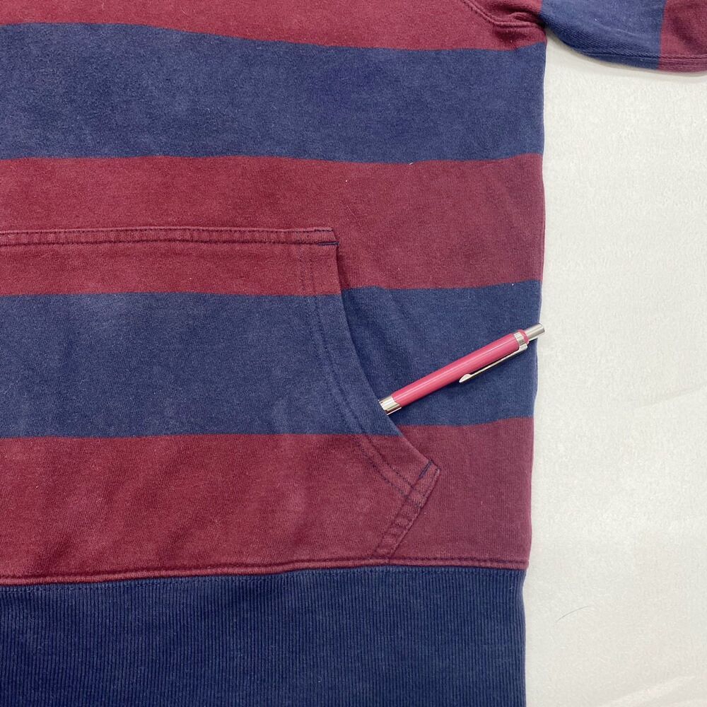 ポロ ラルフローレン Polo by Ralph Lauren プルオーバー スウェットラガーパーカー フーディ 太ボーダー柄 裏起毛 ロゴ 刺繍 サイズ：S ネイビー×エンジ
