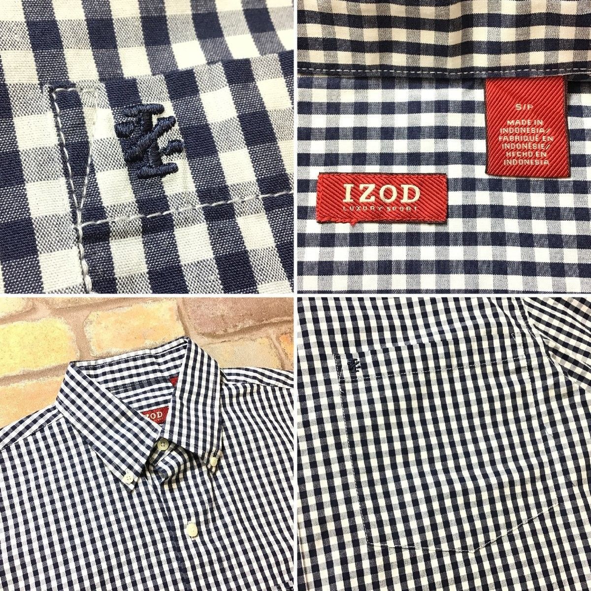 ME6-366☆USA仕入☆美品【IZOD アイゾッド】刺繍ロゴ 長袖 ギンガム