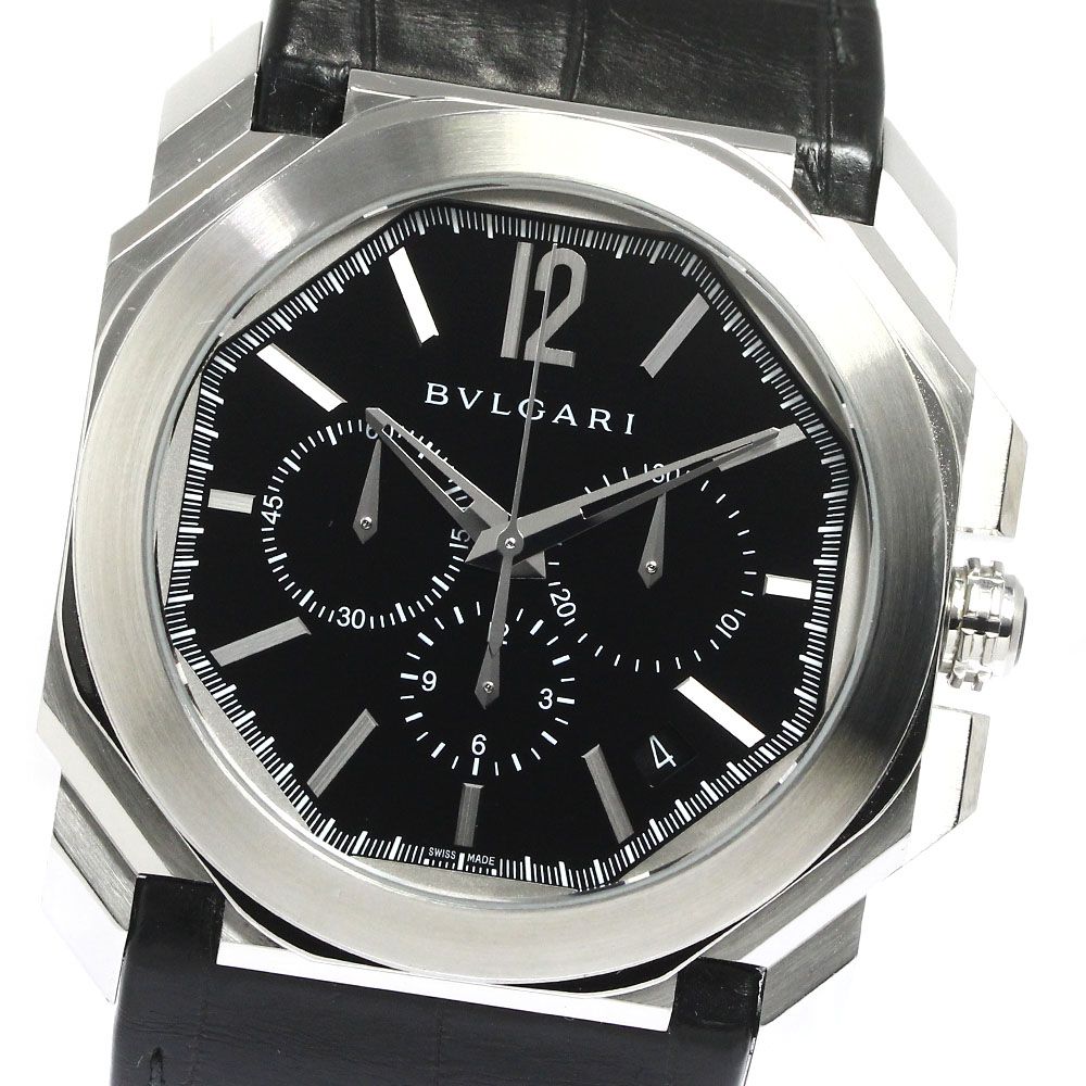 【117749】BVLGARI ブルガリ  BG041SCH オクトヴェロッチェシモクロノ グレーダイヤル SS/レザー（クロコ） 自動巻き 純正ボックス 腕時計 時計 WATCH メンズ 男性 男 紳士