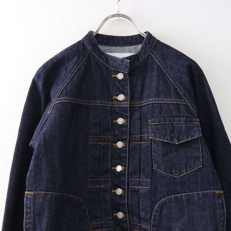 美品✨️スースースーコンフォート　デニムジャケット　ノーカラー　ワイド　濃紺　M 美品✨️スースースーコンフォート デニムジャケット ノーカラー