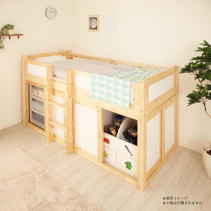 天然木 収納庫付すのこハイベッド KURA-110