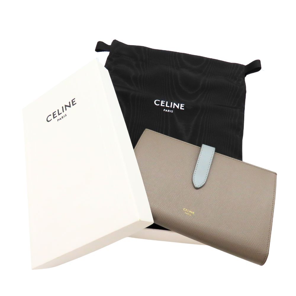 CELINE セリーヌ ラージストラップウォレット グレー ベージュ バイカラー 長財布 二つ折り レザー レディース 大きめ 収納力 シンプル 上品 きれいめ A2503982 無料ギフトラッピング承ります