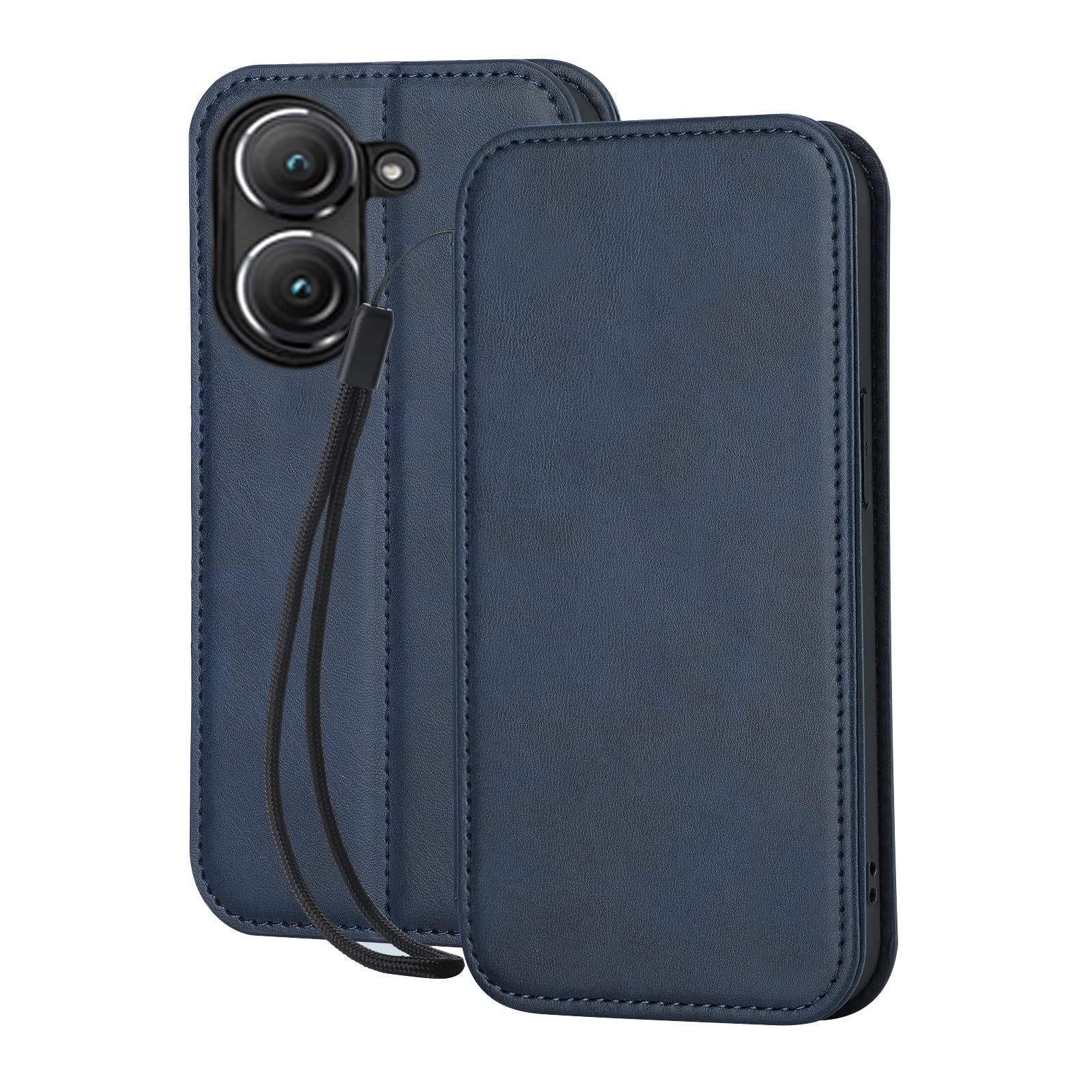 ASUS Zenfone 9 / Zenfone 10 ケース 手帳型 ゼンフォン 9 ケース カバー 保護ケースレザー 財布型 カード収納 スタンド機能 便利 内蔵マグネット式 レトロネイビー
